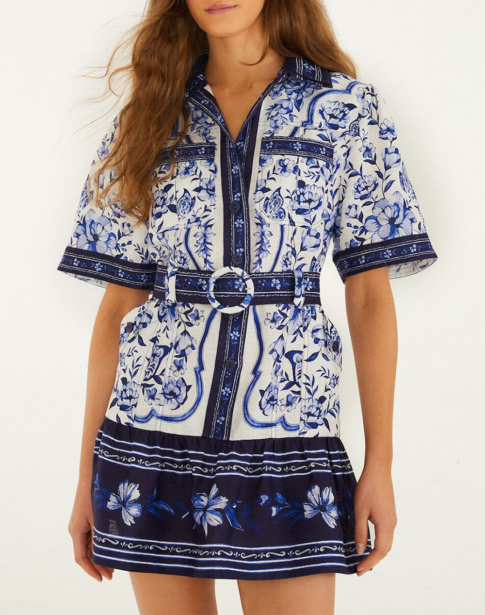 FARM RIO PORCELAIN GARDEN OFF-WHITE MINI DRESS-PORCELAIN GARDEN OFF-WHITE