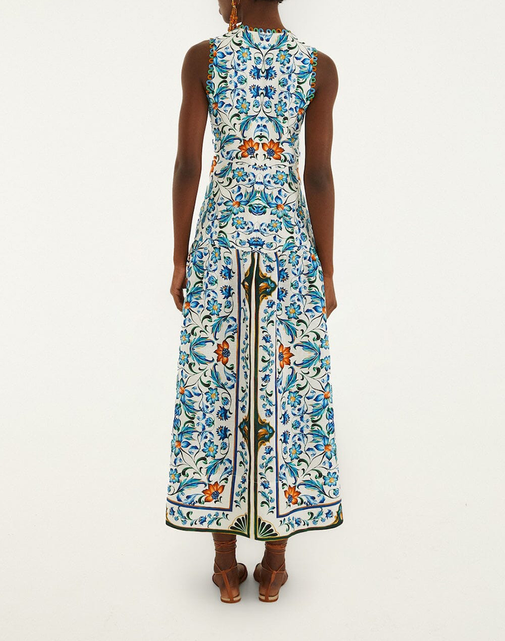 FARM RIO FLORA TILE OFF-WHITE MIDI DRESS-FLORA TILE OFF-WHITE