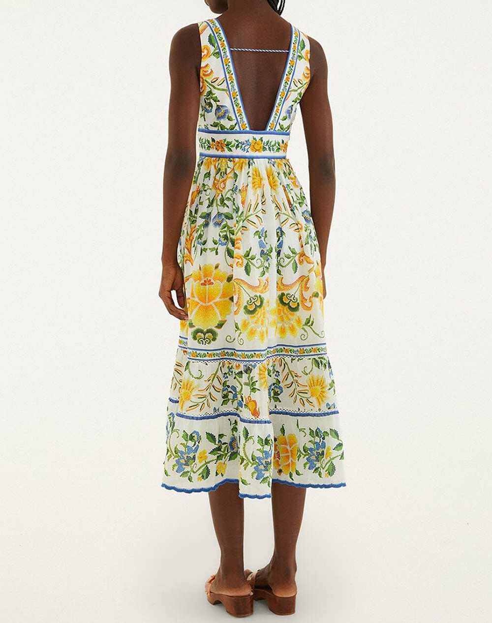 FARM RIO EMILY FLORAL TAPESTRY OFF-WHITE MIDI DRESS-EMILY FLORAL TAPESTRY OFF-WHITE