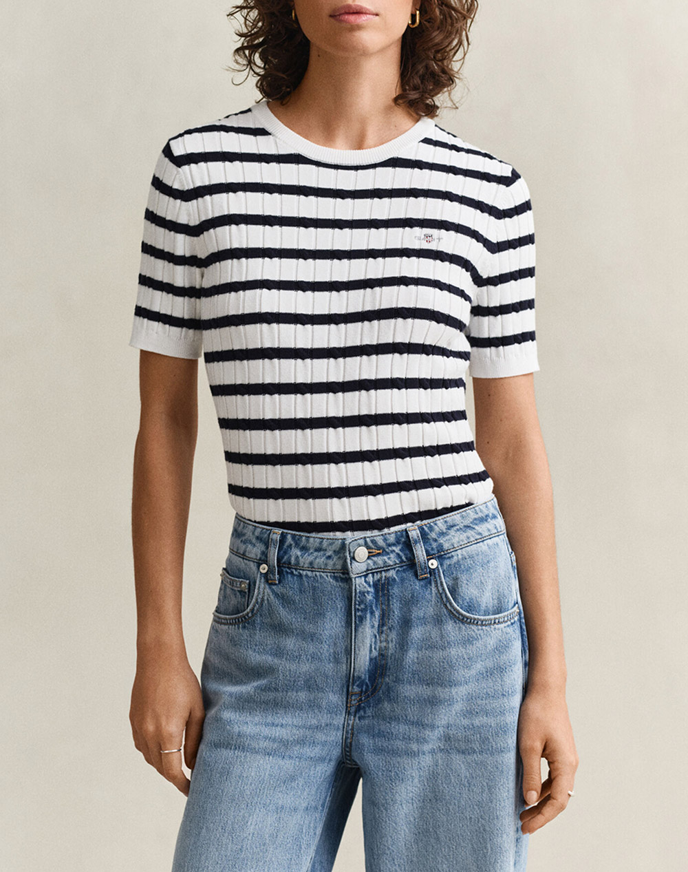GANT ПУЛОВЕР KMSTRETCH COTTON CABLE STRIPE SS