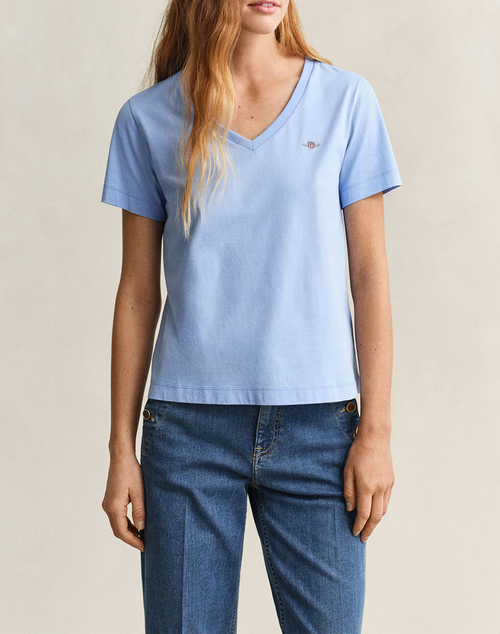 GANT БЛУЗА KMREG SHIELD SS V-NECK T-SHIRT.