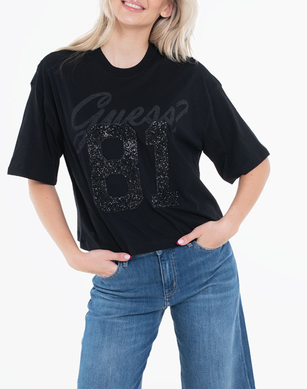 GUESS SS 81 RHINESTONE NEW CREW TEE ДАМСКА БЛУЗА