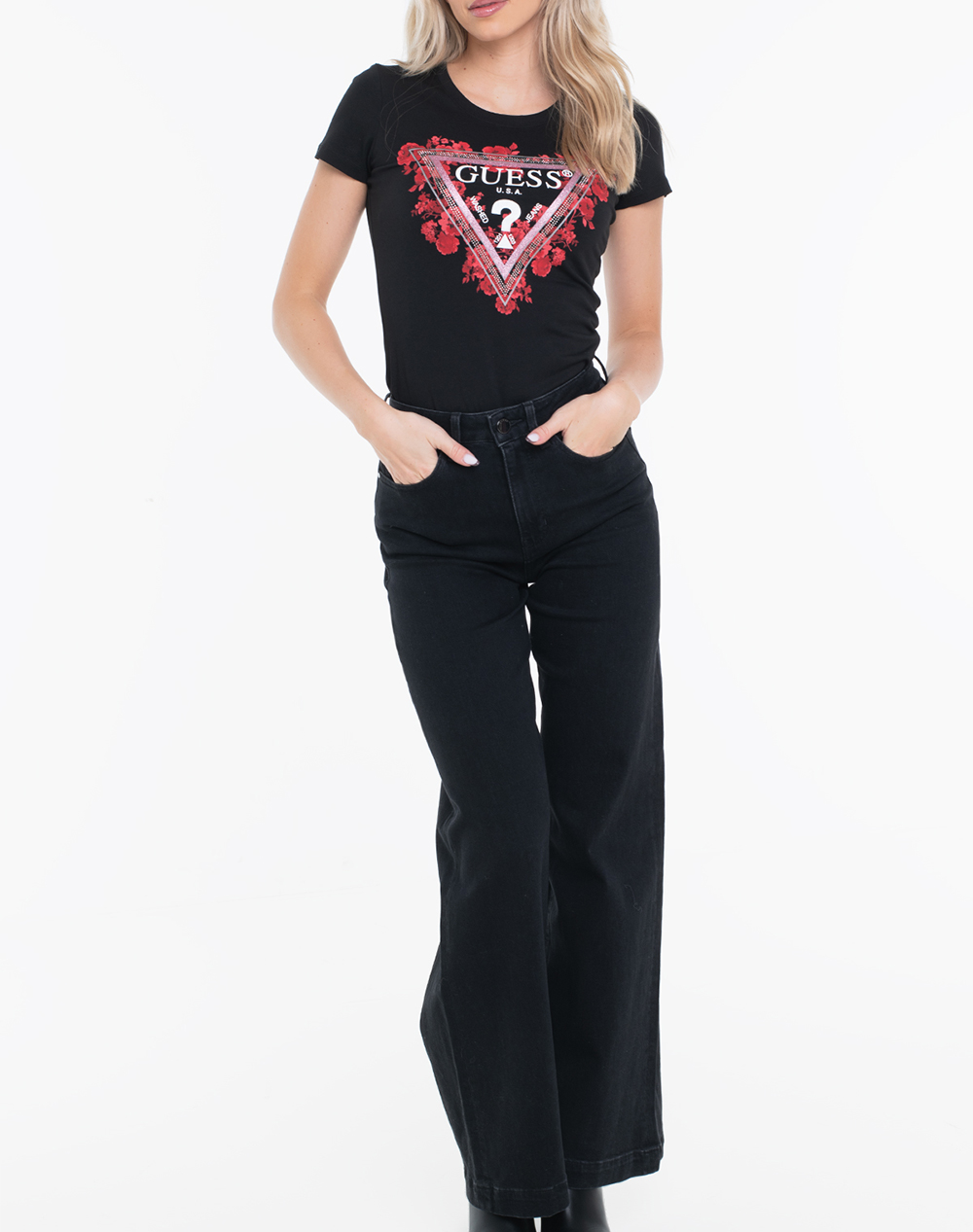 GUESS SS CN FLOWERS TRIANGLE TEE ДАМСКА БЛУЗА