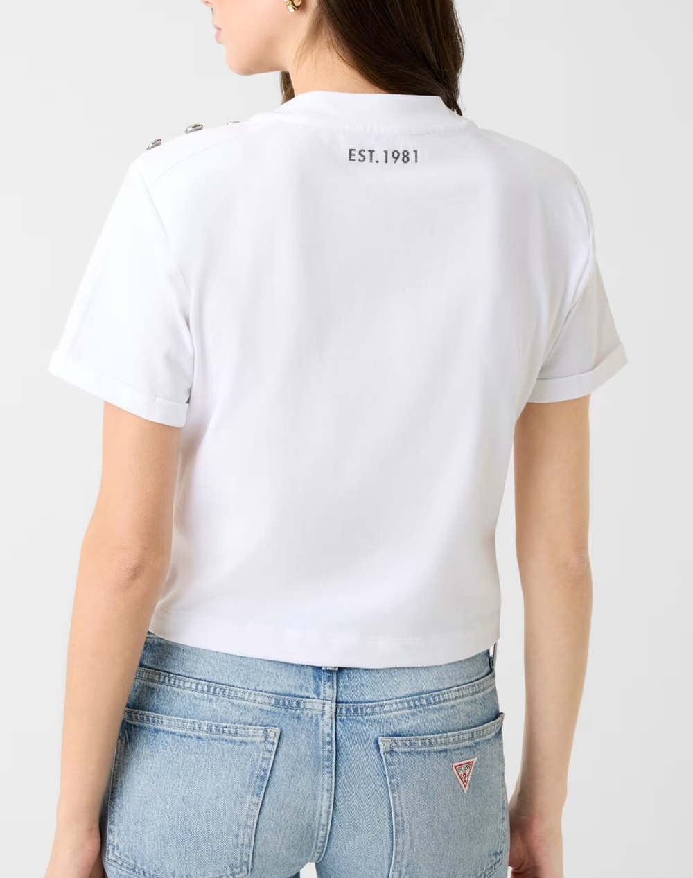 GUESS SS CN MARINA CROP TEE WOMENS BLOUSE