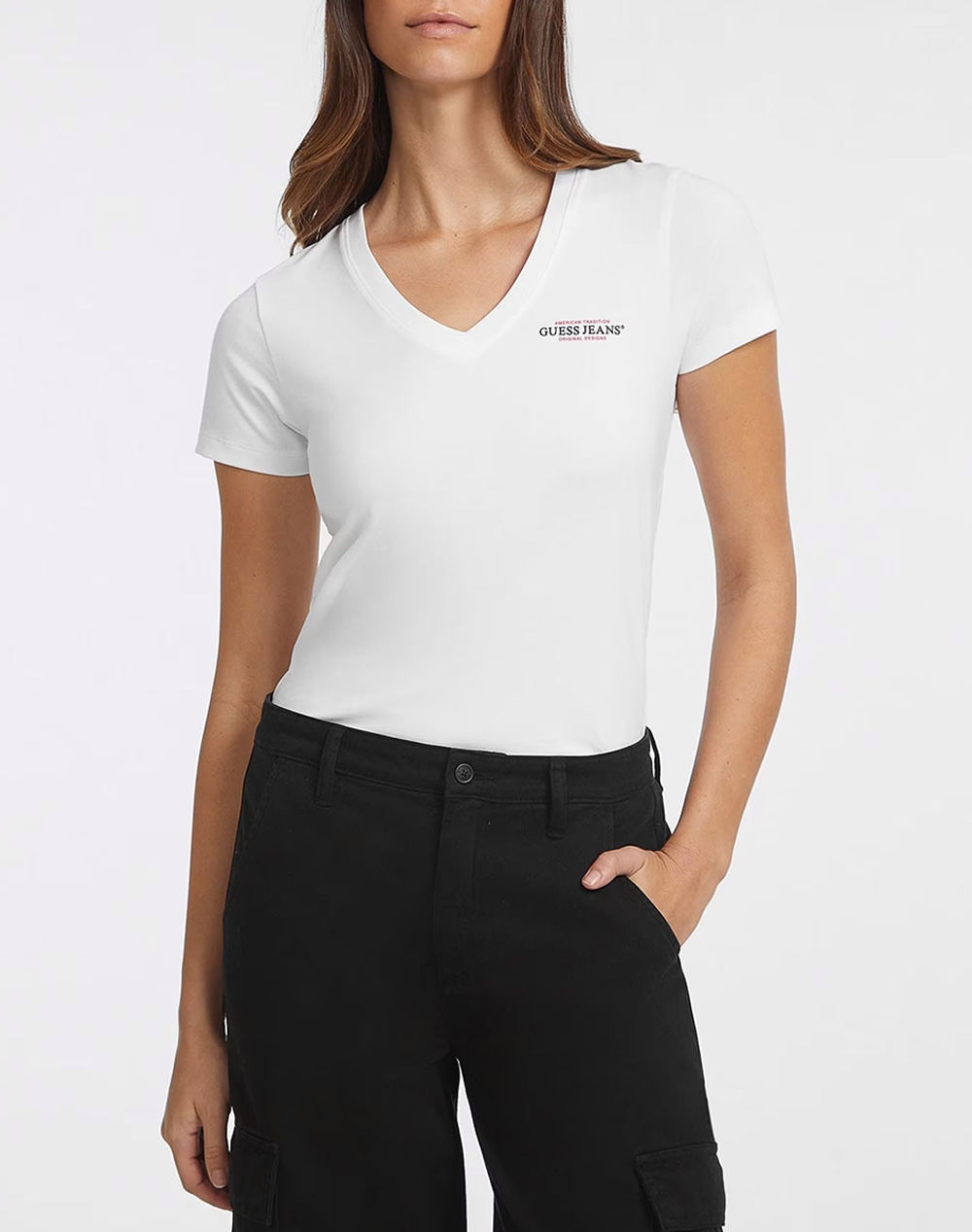 GUESS JEANS GJ SS VN SLIM MINI AMERICA TEE WOMENS BLOUSE