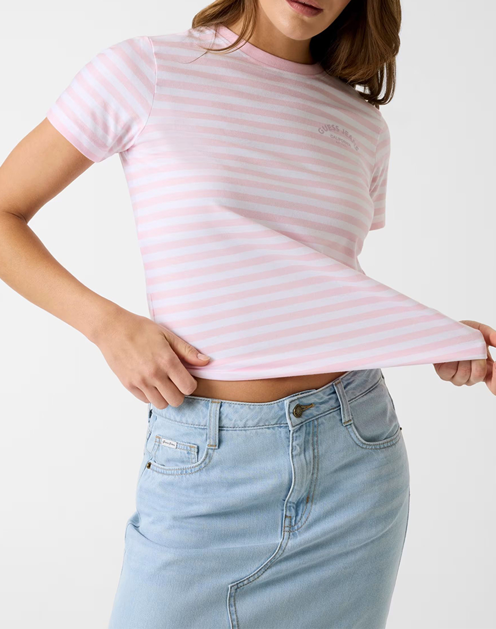 GUESS JEANS GJ SS CN REG YD STRIPED TEE WOMENS BLOUSE