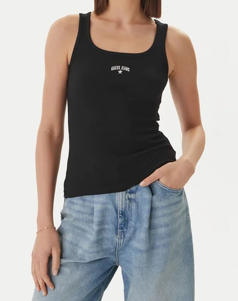 GUESS JEANS GJ RIB EMBRO TANK TOP WOMENS BLOUSE