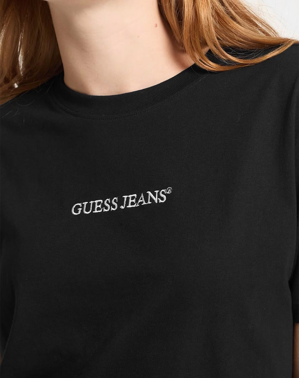 GUESS JEANS GJ SS CN BOXY EMBRO LOGO TEE WOMENS BLOUSE