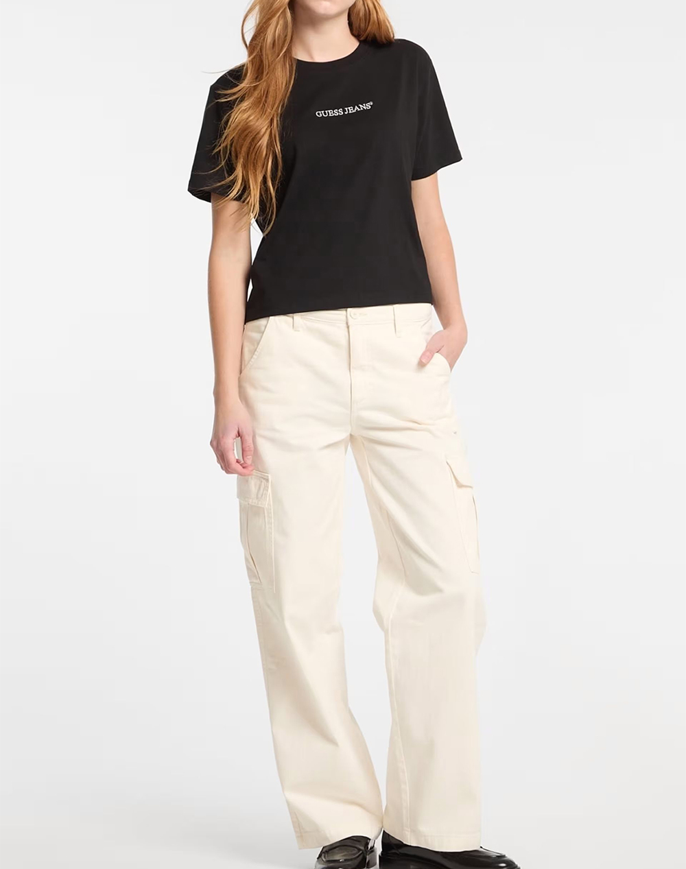 GUESS JEANS GJ SS CN BOXY EMBRO LOGO TEE WOMENS BLOUSE