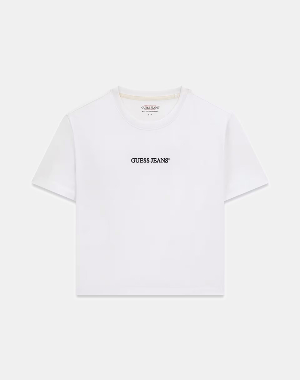 GUESS JEANS GJ SS CN BOXY EMBRO LOGO TEE WOMENS BLOUSE