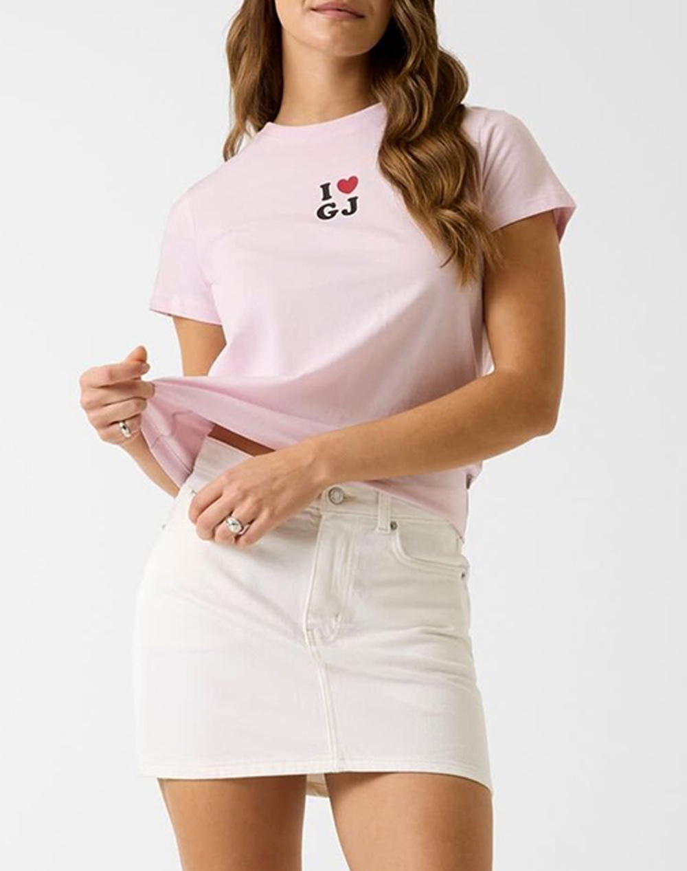 GUESS JEANS GJ SS CN I LOVE GJ REG TEE WOMENS BLOUSE