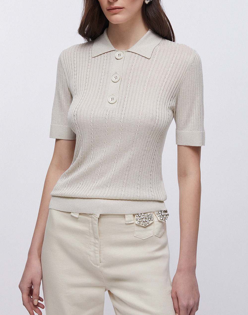 LIU JO WHITE_WA6M21_MAGLIA CHIUSA M/C ДАМСКА ТЕНИСКА