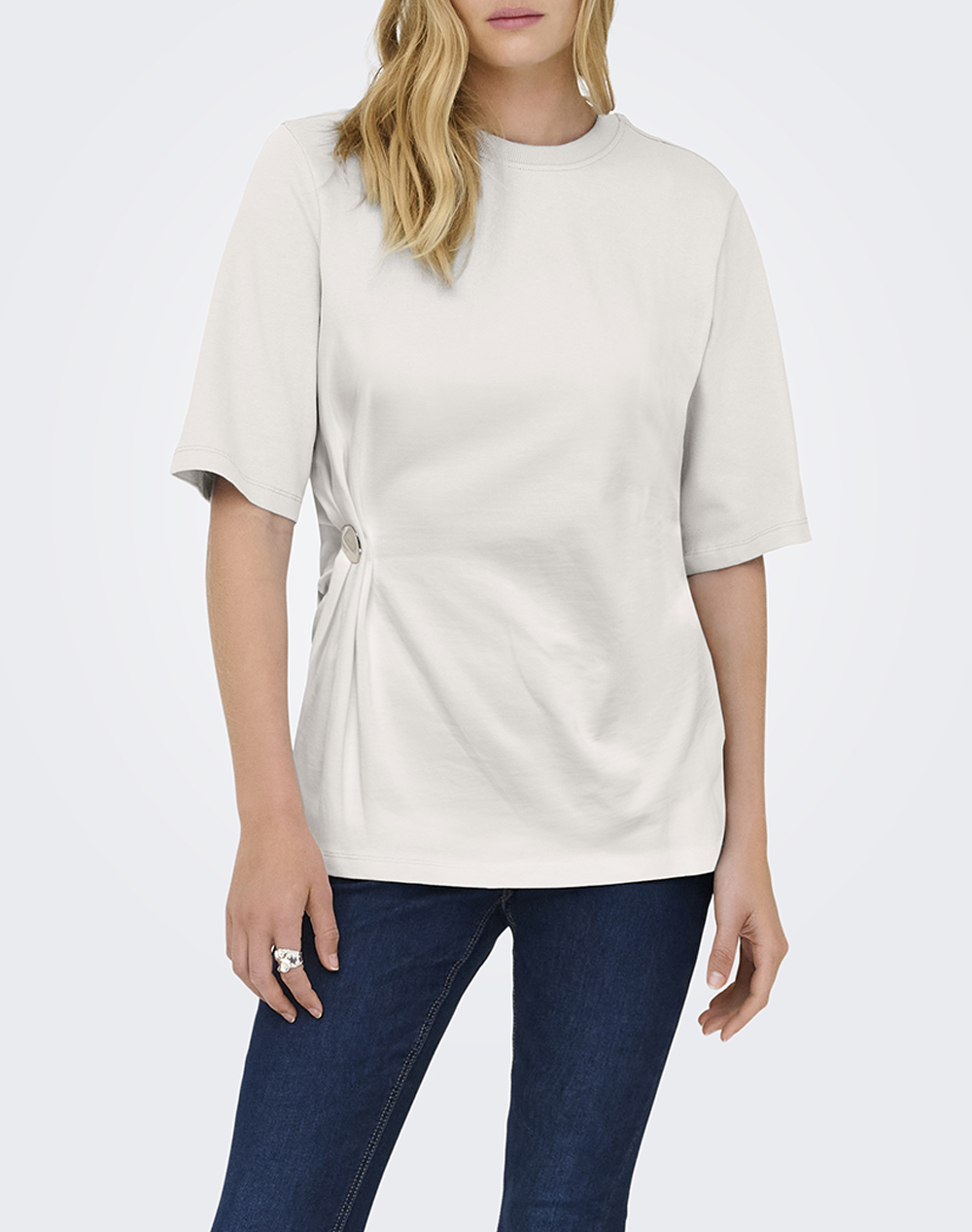 Only onlmarie 2/4 o-neck top box jrs female τ-shirt бяло