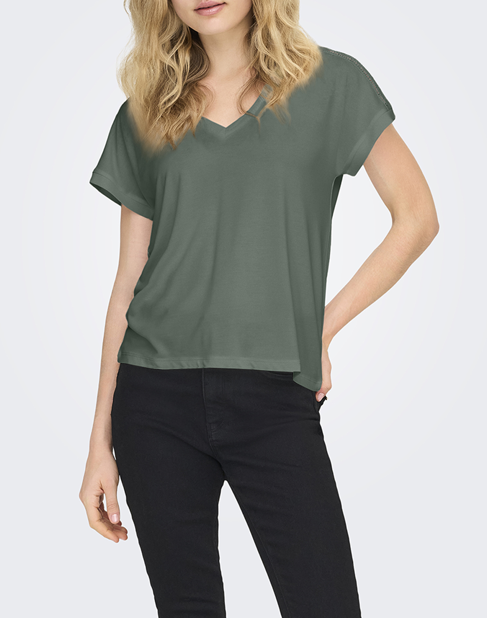 ONLY ONLFREE LIFE S/S V-NECK LACE TOP JRS