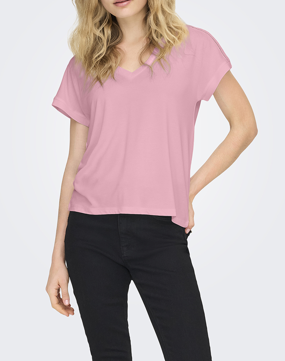 ONLY ONLFREE LIFE S/S V-NECK LACE TOP JRS