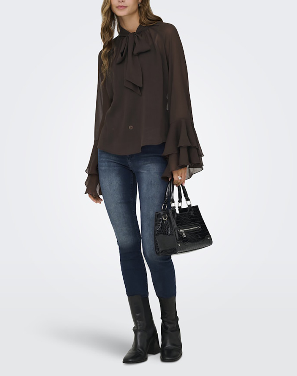 ONLY ONLPENINNA LS FRILL TIE TOP WVN