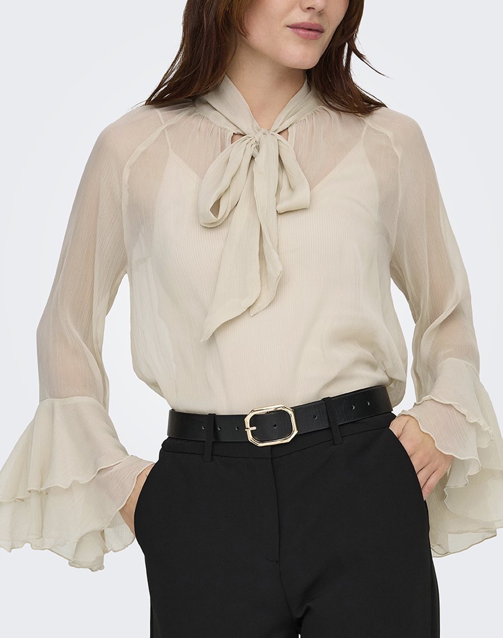 ONLY ONLPENINNA LS FRILL TIE TOP WVN