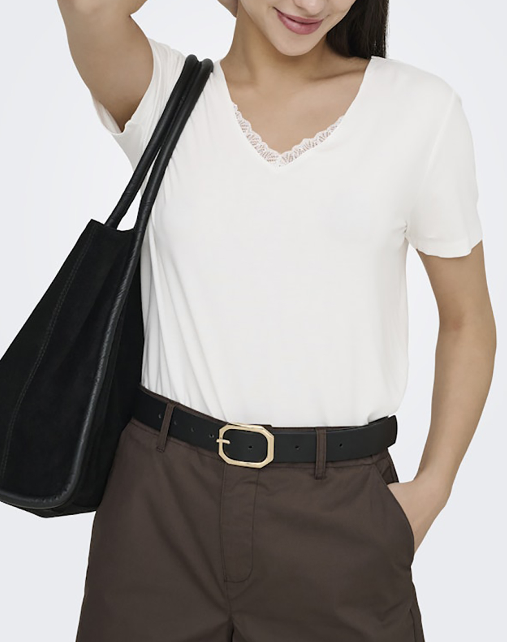 ONLY ONLRILLA S/S V-NECK LACE TOP JRS