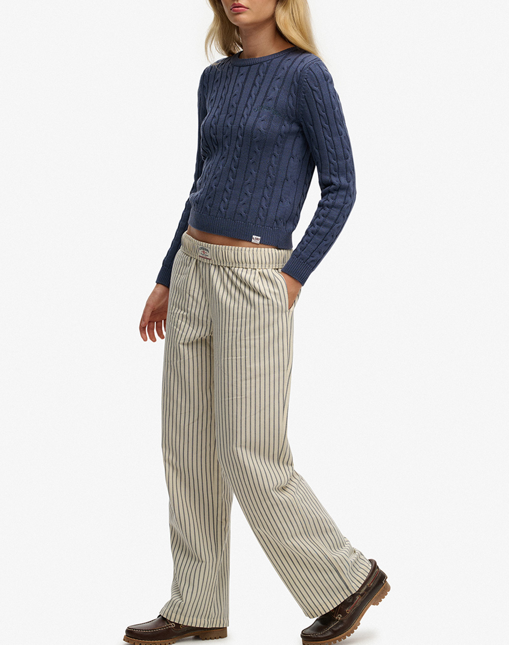 SUPERDRY D2 OVIN COTTON STRIPE ELASTIC TROUSER WOMENS TROUSERS