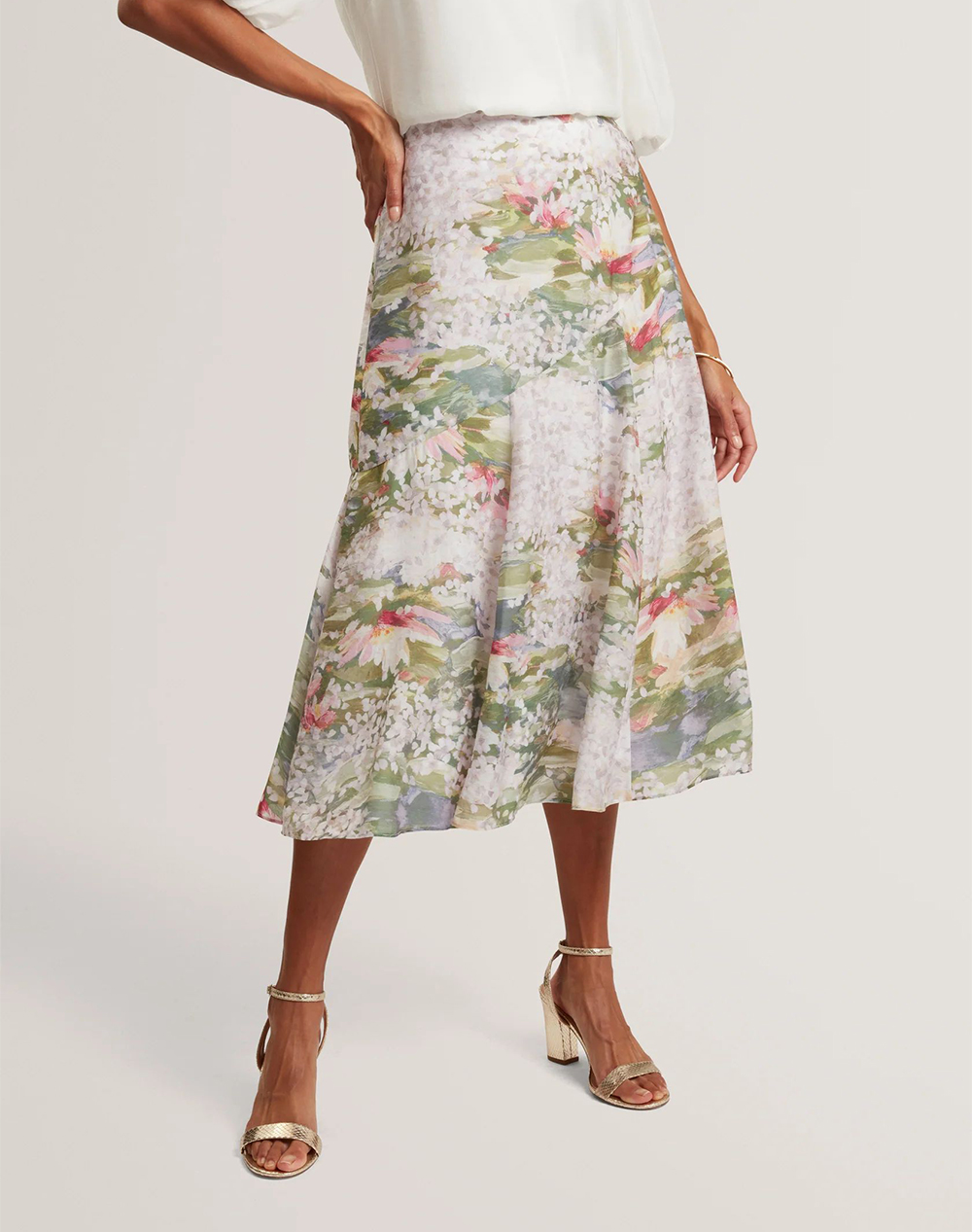 TED BAKER LAYDA Printed Midi Skirt With Diagonal Seam De