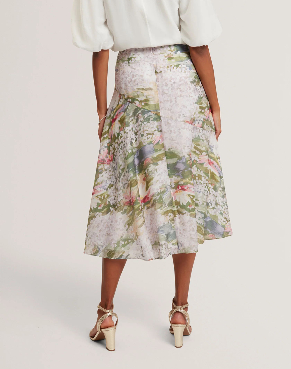 TED BAKER LAYDA Printed Midi Skirt With Diagonal Seam De