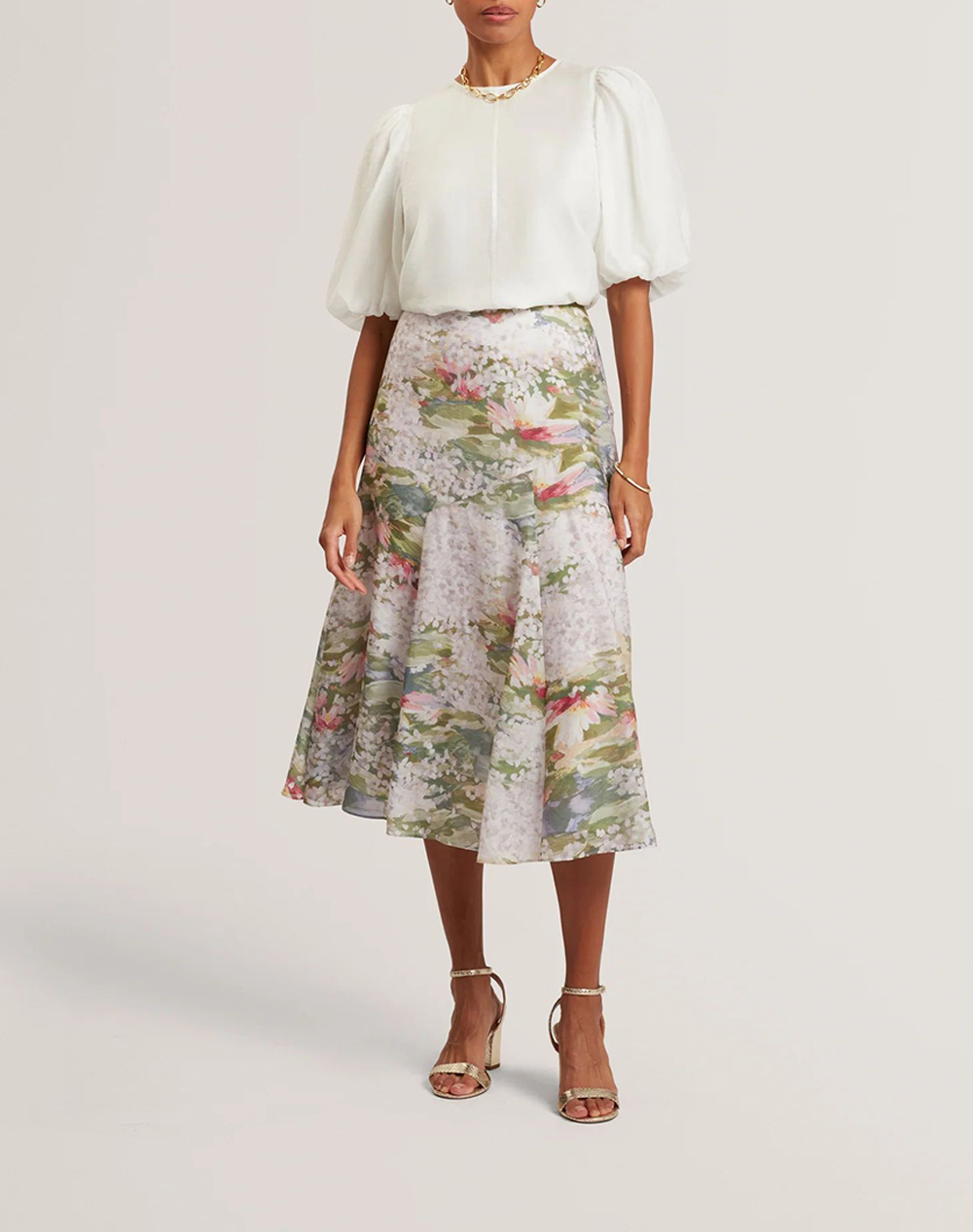 TED BAKER LAYDA Printed Midi Skirt With Diagonal Seam De