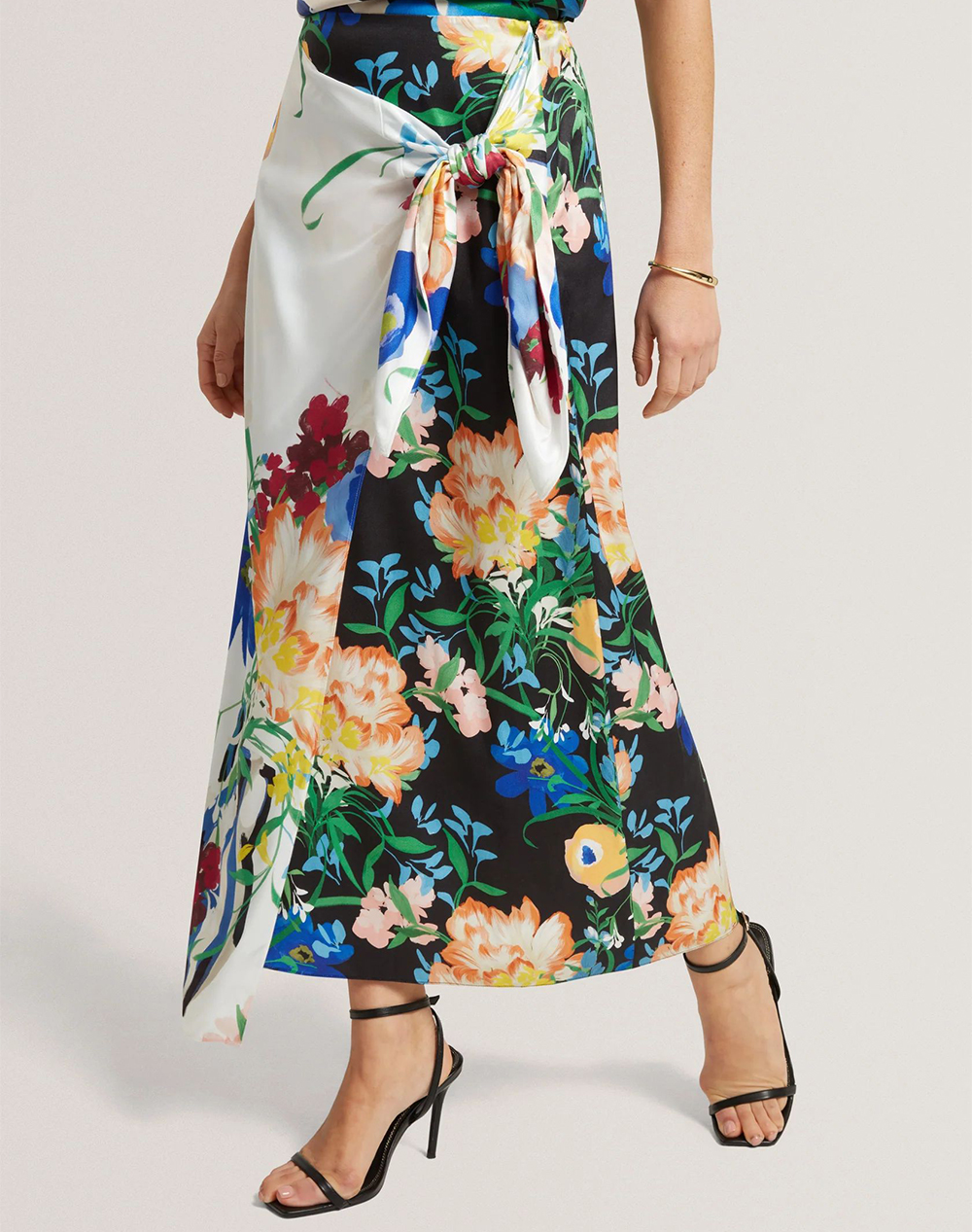 TED BAKER ALLMIA Floral Print Knot Detail Wrap Midi Skirt