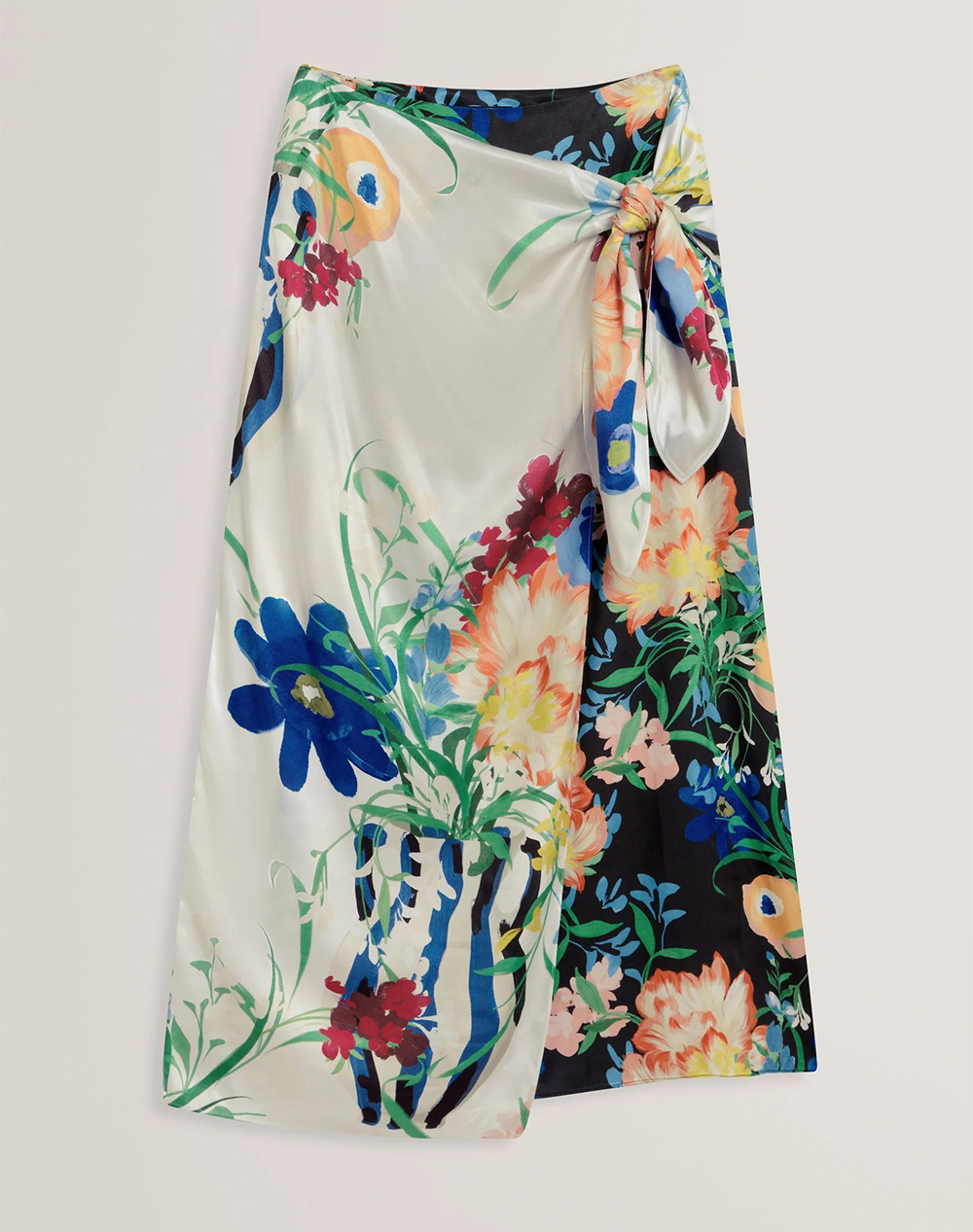 TED BAKER ALLMIA Floral Print Knot Detail Wrap Midi Skirt