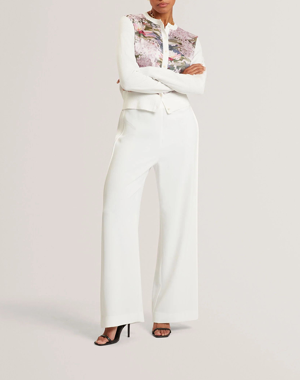 TED BAKER SISILLA Printed Woven Front Cardigan