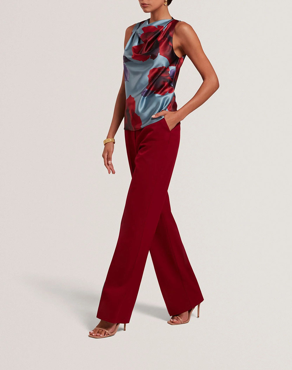 TED BAKER HARPLYN Print Sleeveless Drape Neck Top