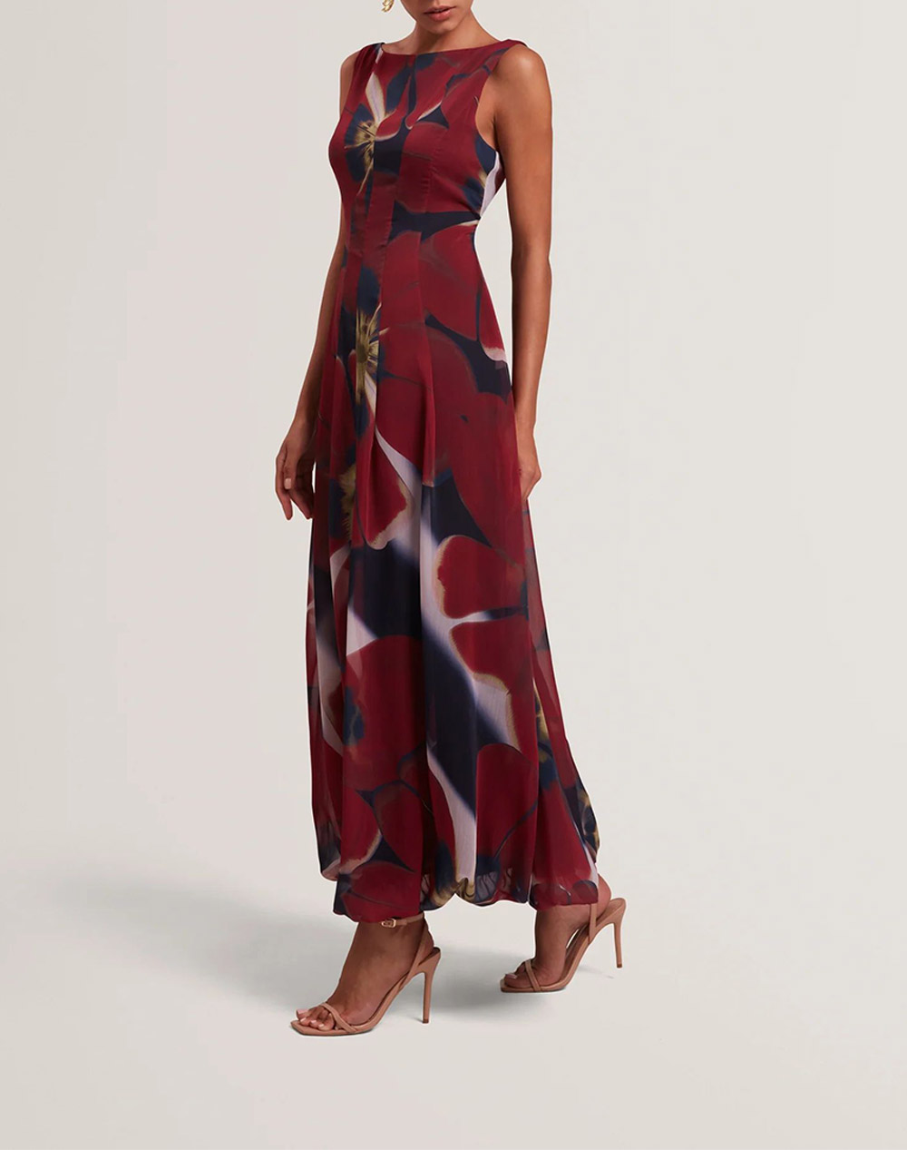 TED BAKER LAYNIA Printed Seam Detail Bubble Hem Midi Dres
