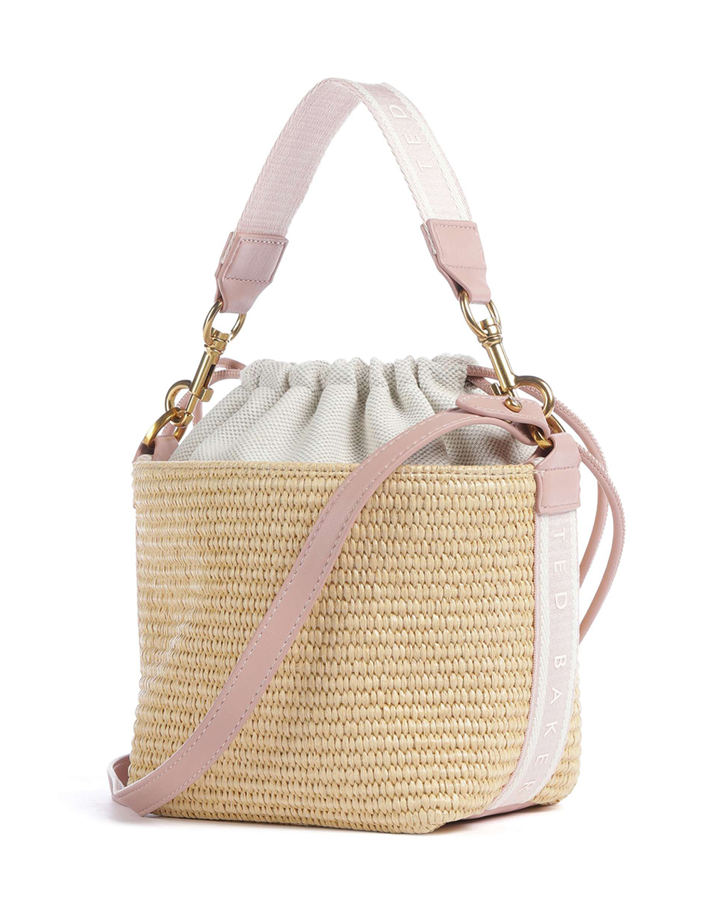TED BAKER RAFFYNA Webbing Detail Raffia Small Bucket Bag