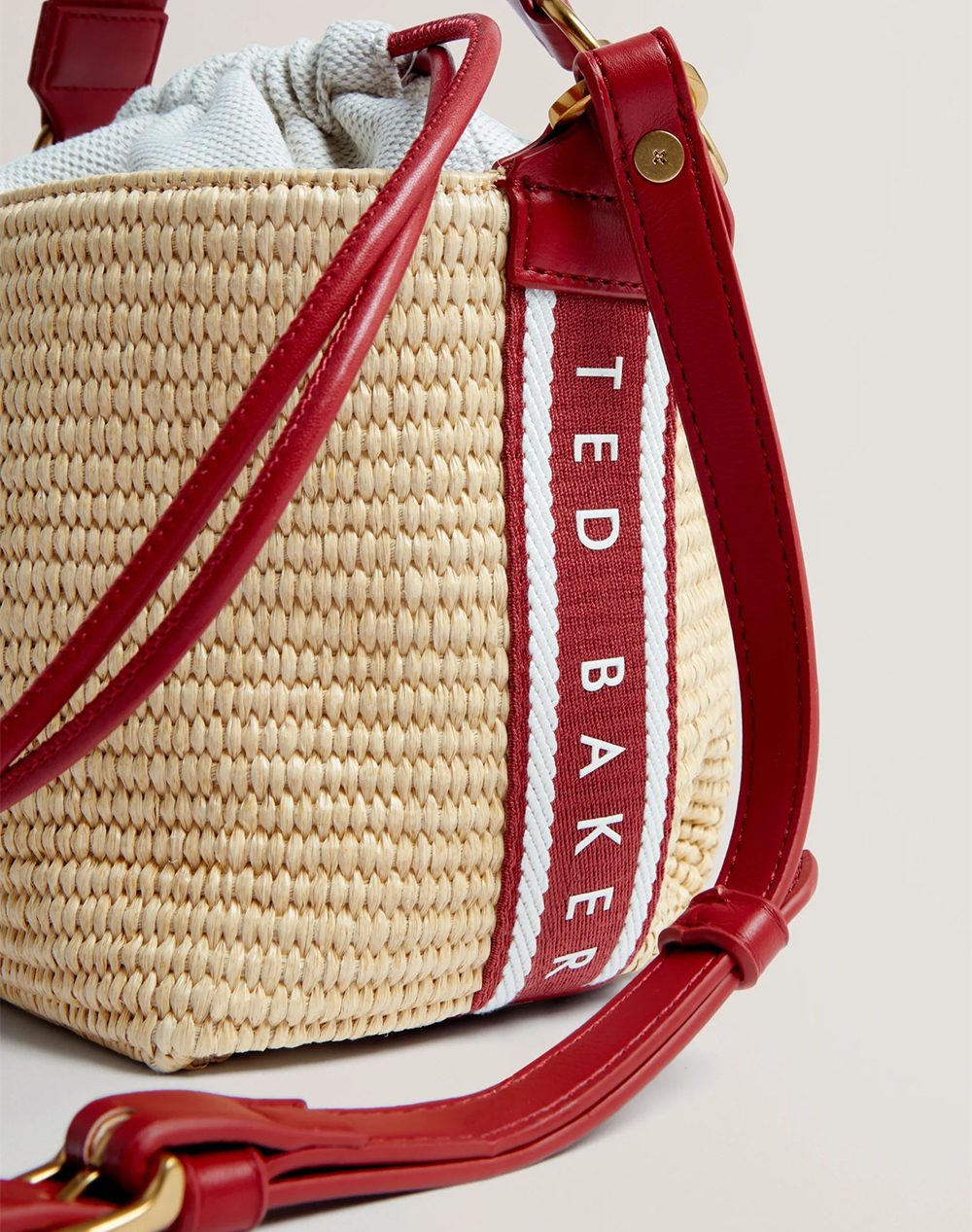 TED BAKER RAFFYNA Webbing Detail Raffia Small Bucket Bag
