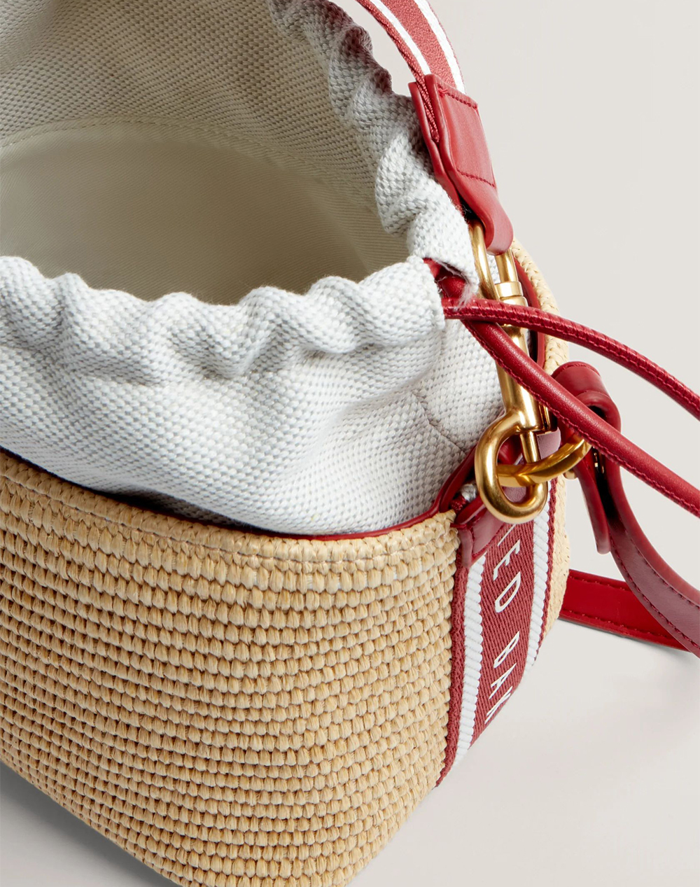 TED BAKER RAFFYNA Webbing Detail Raffia Small Bucket Bag