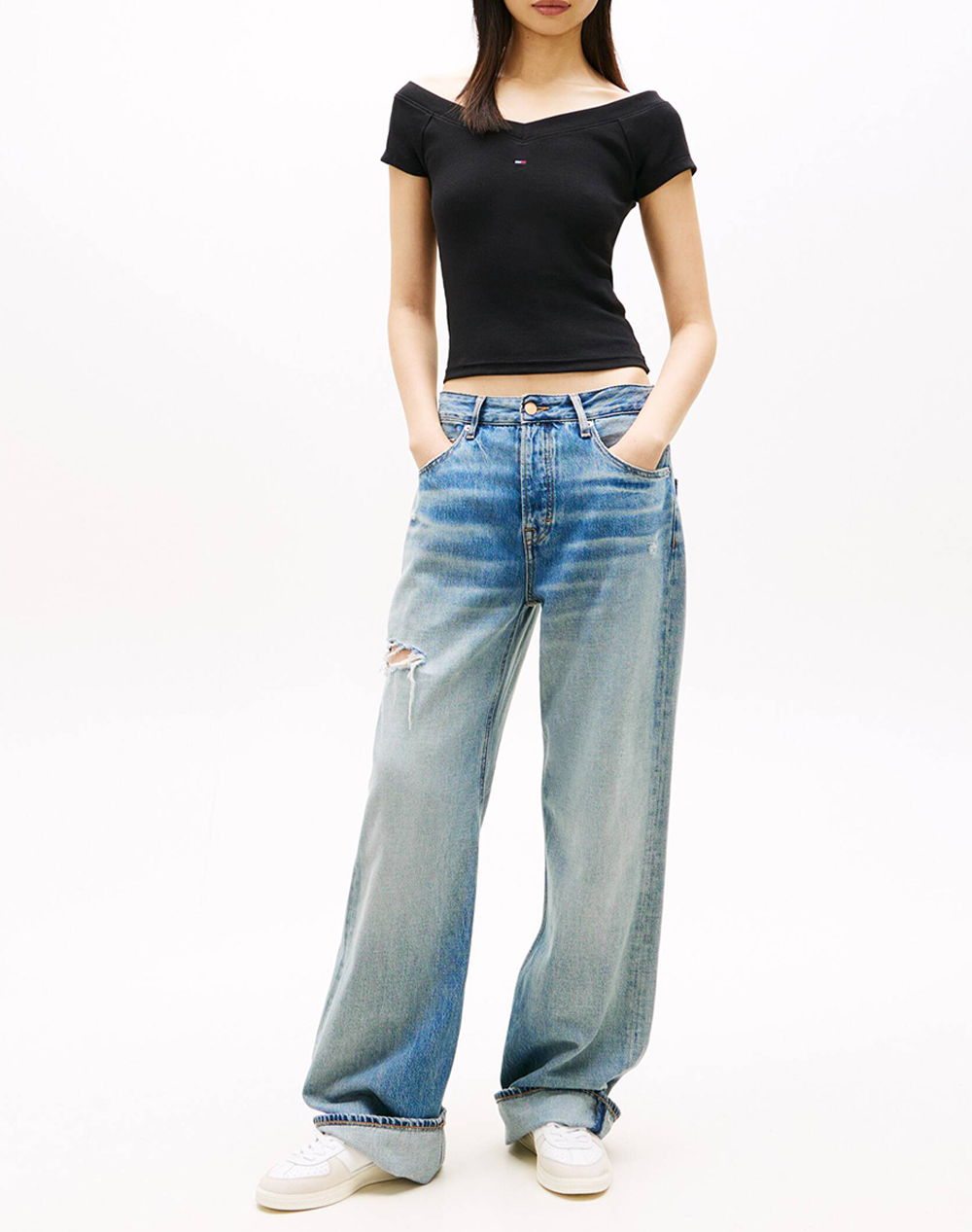 TOMMY JEANS TJW SLIM OFF SHOULDER RIB SS TOP