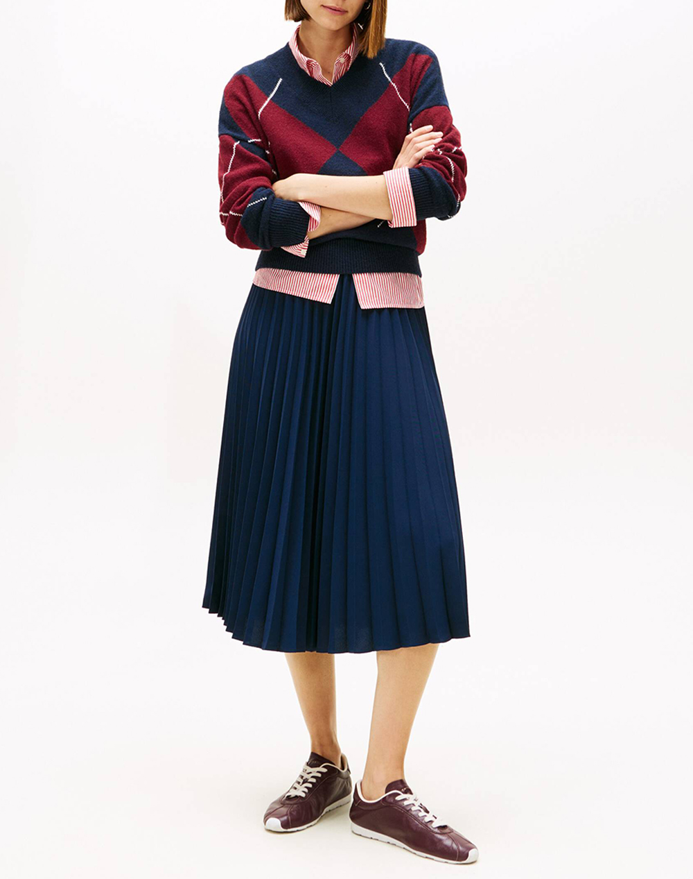 TOMMY HILFIGER FLUID PLEATED PULL ON MIDI SKIRT