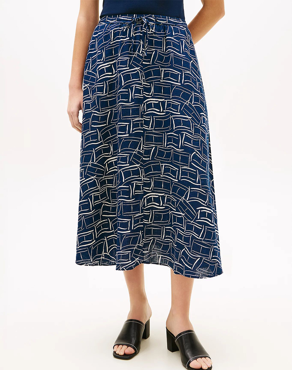 TOMMY HILFIGER ESS LINEN FLARE MIDI SKIRT
