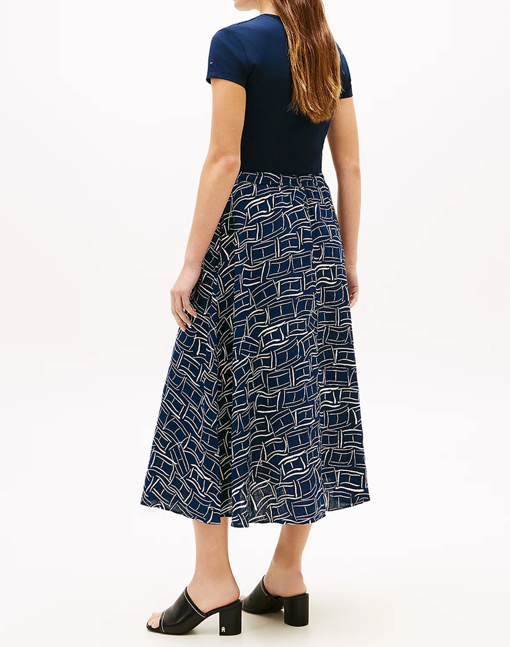 TOMMY HILFIGER ESS LINEN FLARE MIDI SKIRT
