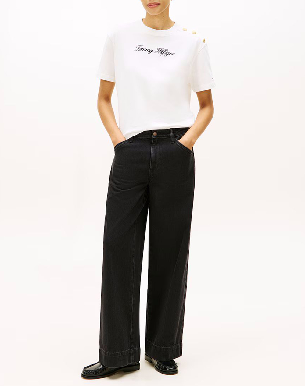 TOMMY HILFIGER GOLD BTN SCRIPT MDRN SS TEE