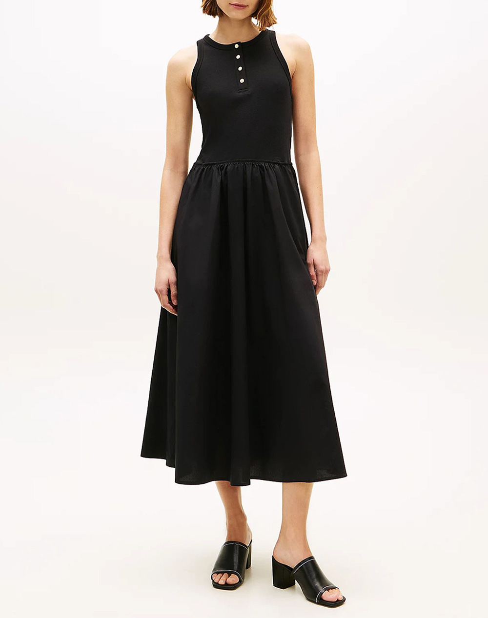 TOMMY HILFIGER GOLD BUTTON POPLIN MIX DRESS