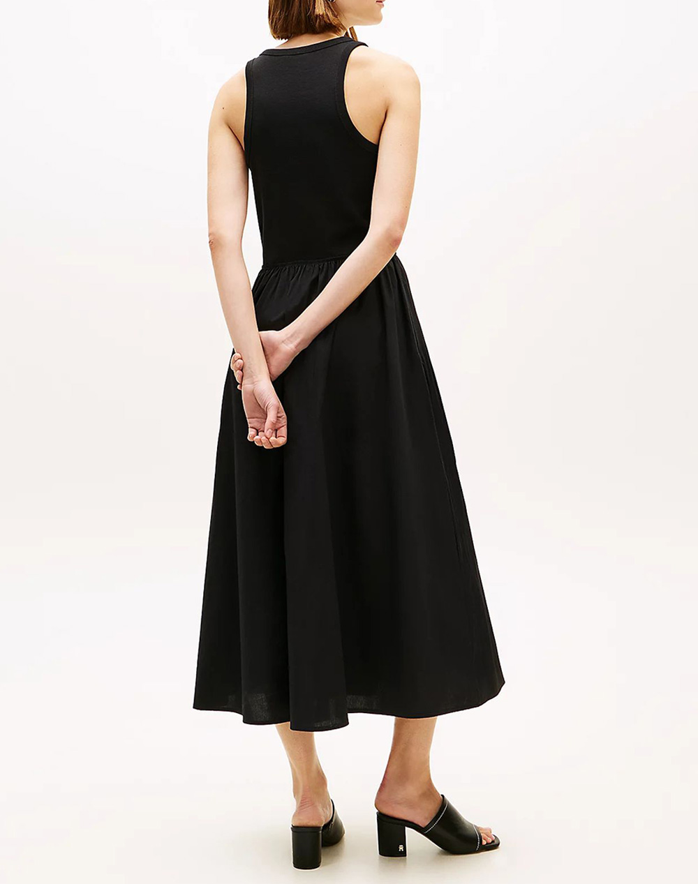 TOMMY HILFIGER GOLD BUTTON POPLIN MIX DRESS