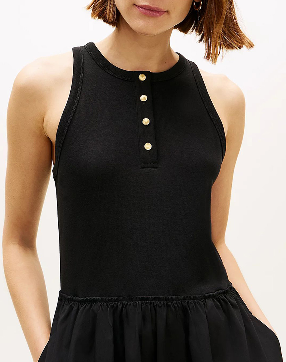 TOMMY HILFIGER GOLD BUTTON POPLIN MIX DRESS