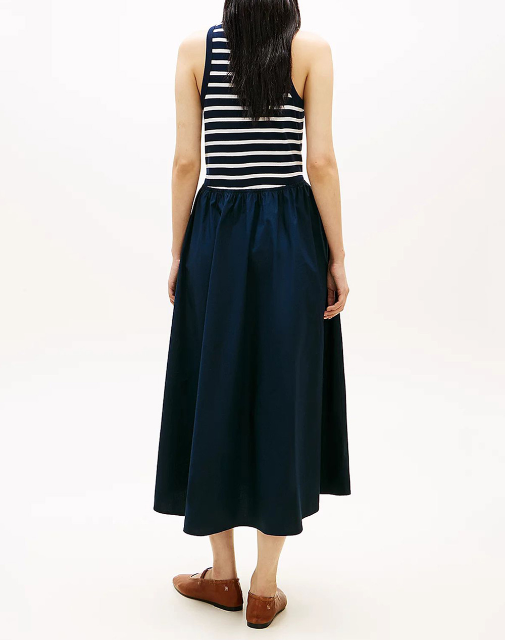 TOMMY HILFIGER GOLD BUTTON POPLIN MIX DRESS