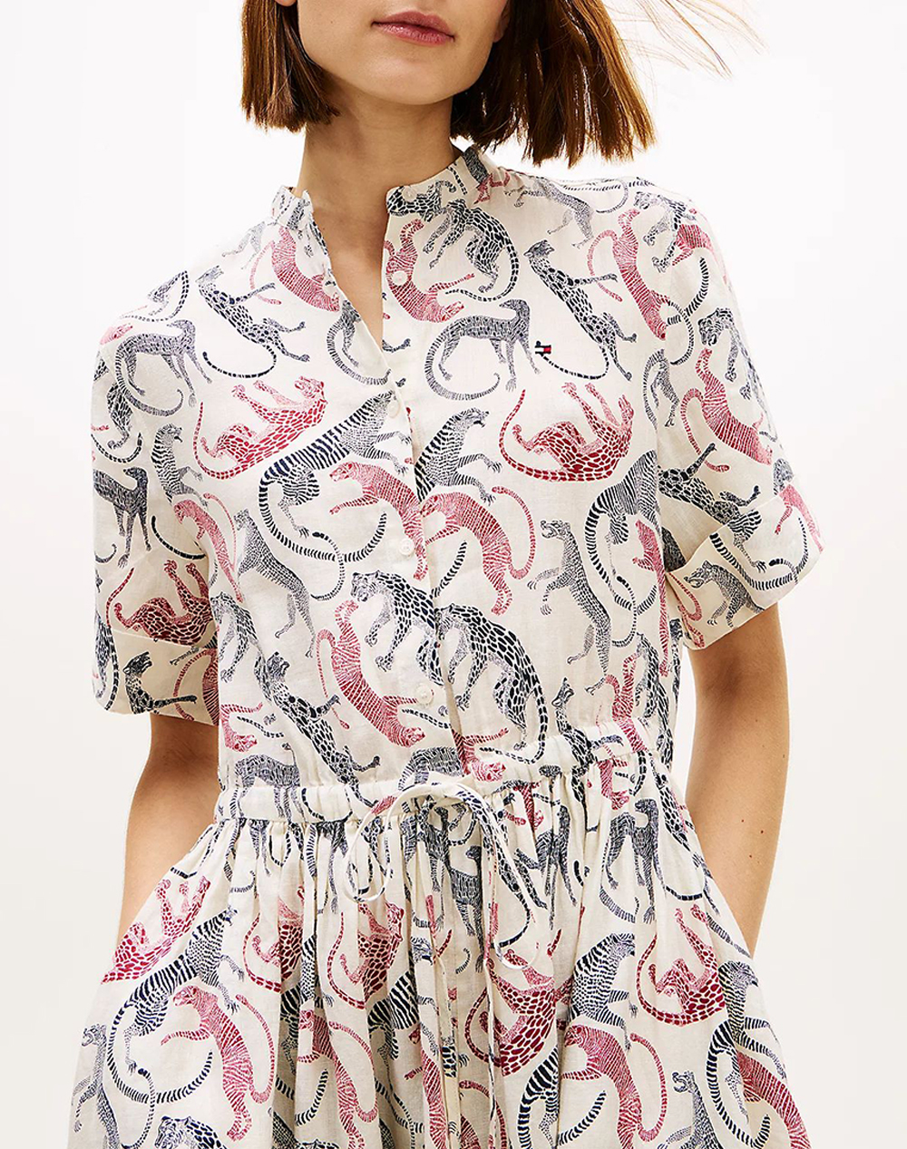 TOMMY HILFIGER ESS LINEN MIDI SS SHIRT DRESS