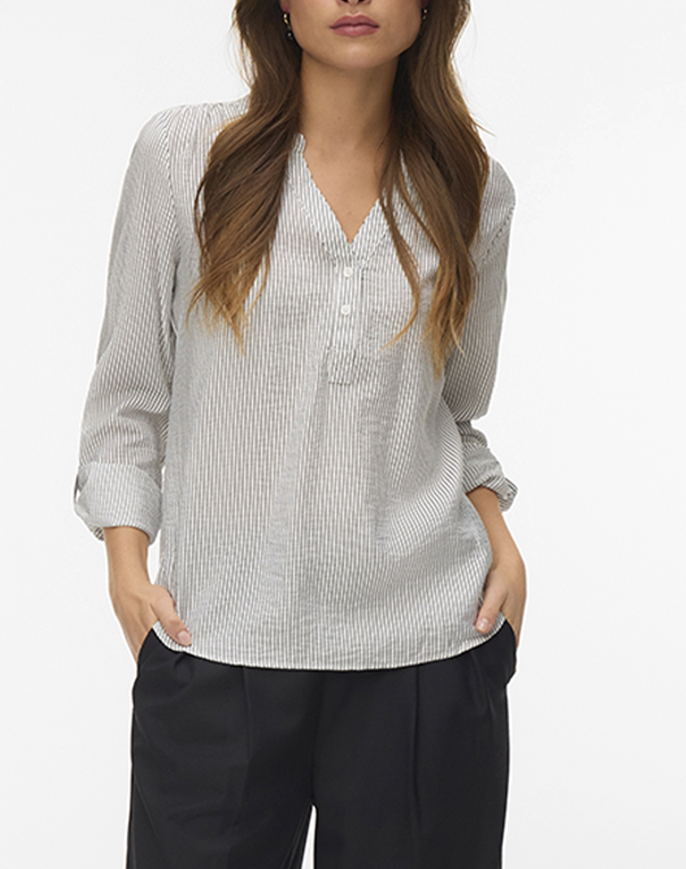 VERO MODA VMKAJA LS V-NECK FOLD-UP TOP WVN