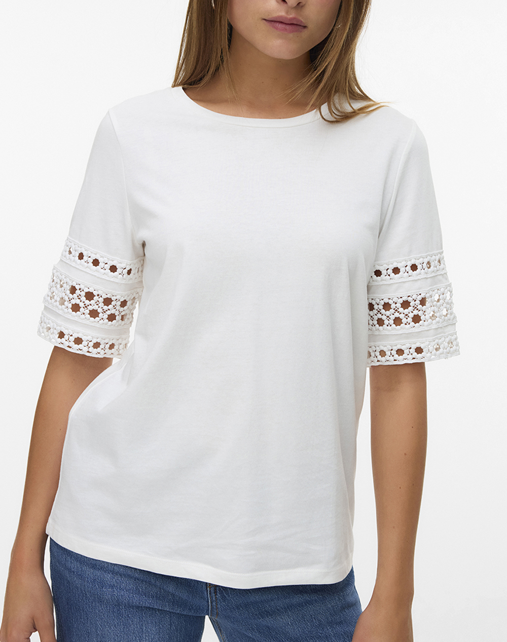 Vero moda vmivacy 2/4 o-neck top jrs btq female τ-shirt бяло