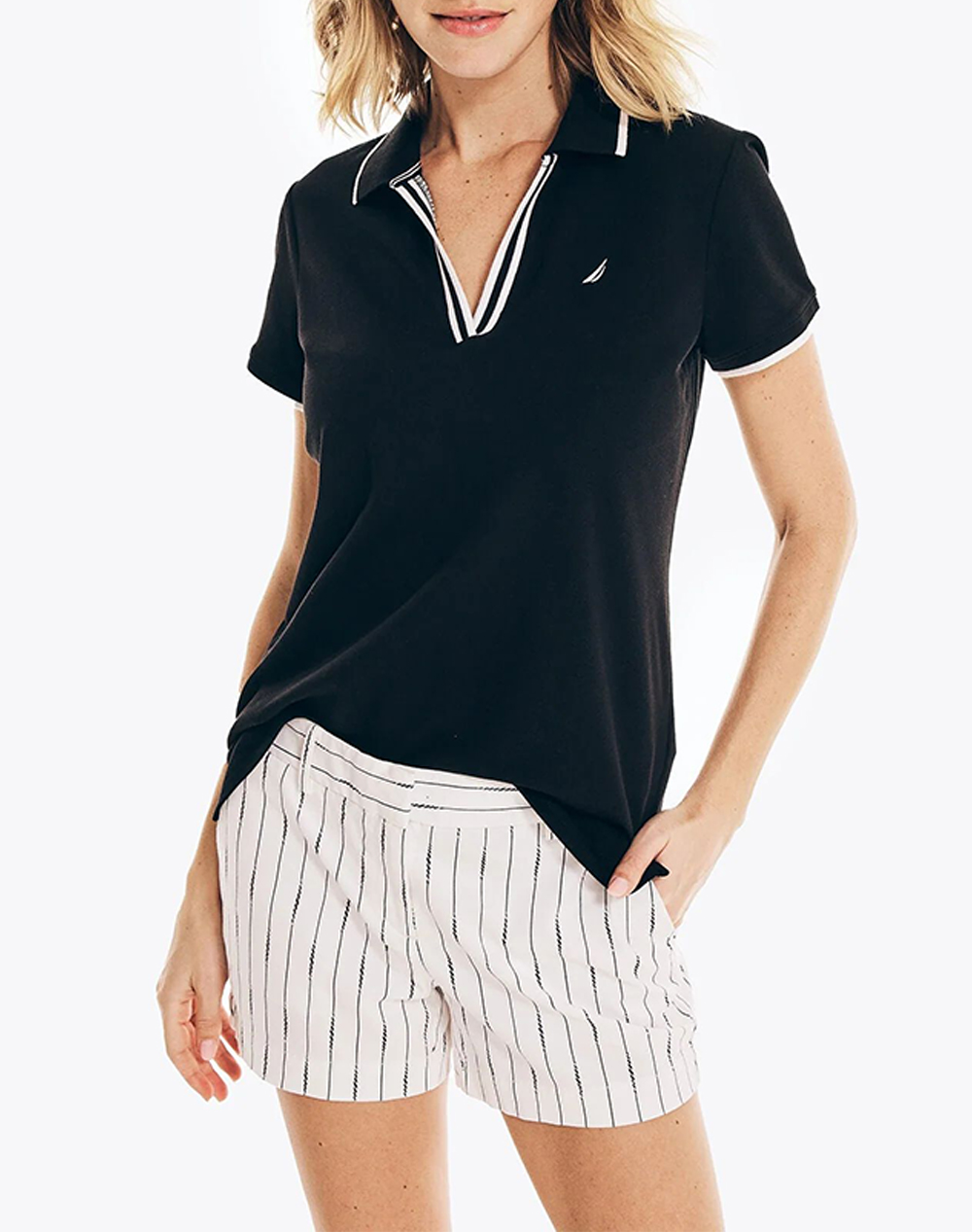 NAUTICA BLOUSE POLO ΚΜ S/S TIPPED SPLIT NECK OCEAN POLO