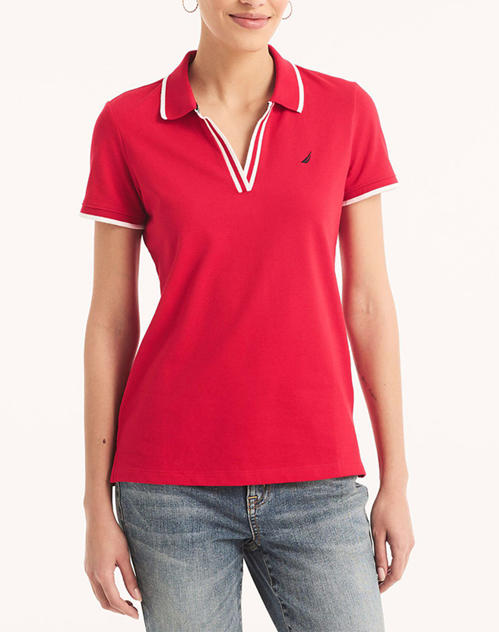 NAUTICA BLOUSE POLO ΚΜ S/S TIPPED SPLIT NECK OCEAN POLO