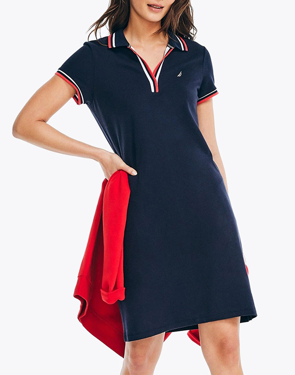 NAUTICA РОКЛЯ S/S TIPPED KNIT OCEAN POLO DRESS