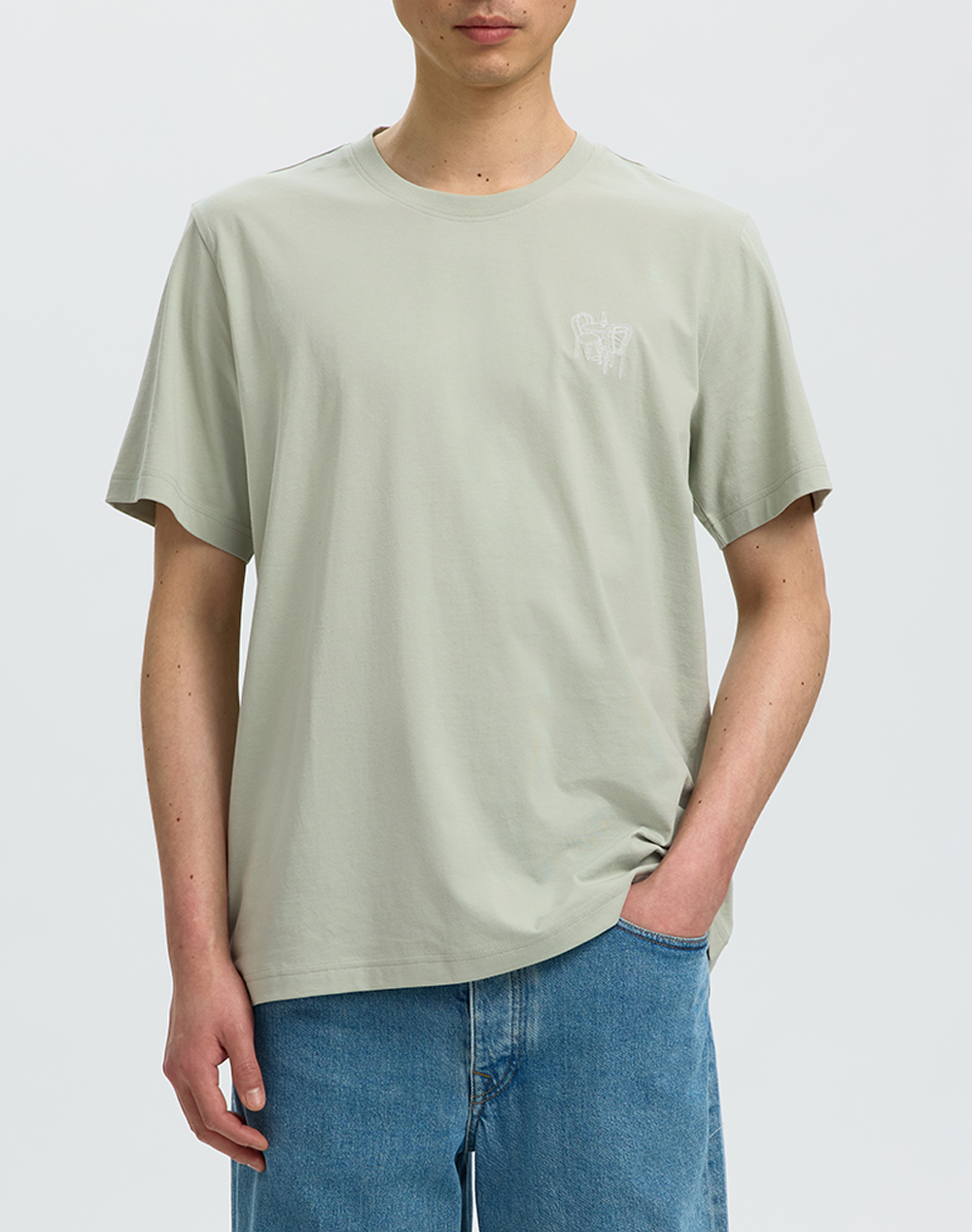 SELECTED SLHASPEN EMB SS O-NECK TEE